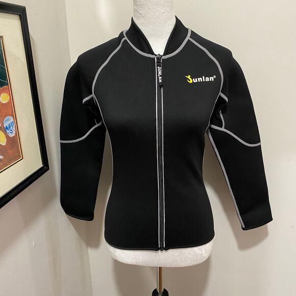 Junlan Neoprene Hot Sweat Weight Loss Shirt Women's Size Small Zip Front Black - Picture 1 of 8
